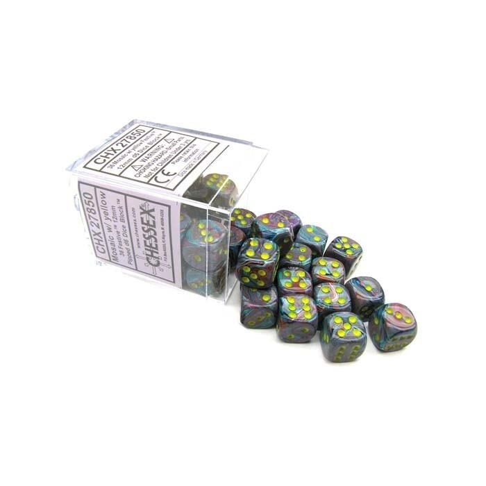 Chessex: 12mm D6 - Festive - Mosaic w/ Yellow
