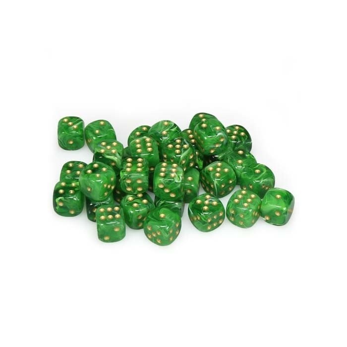 Chessex: 12mm D6 - Vortex - Green w/ Gold