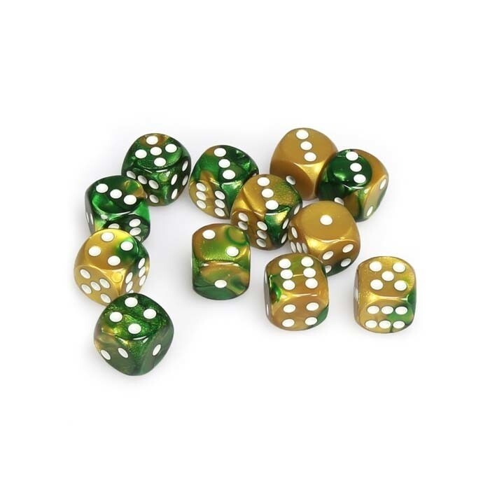 Chessex: 16mm D6 - Gemini - Gold-Green w/ White