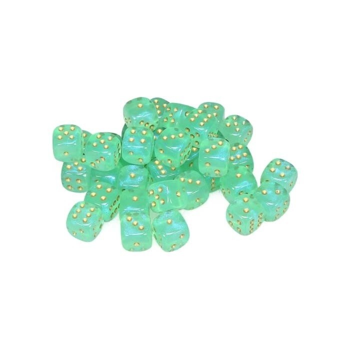 Chessex: 12mm D6 - Borealis - Light Green w/ Gold