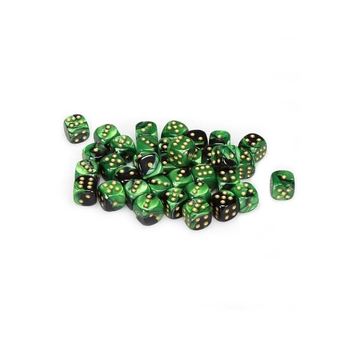 Chessex: 12mm D6 - Gemini - Black-Green w/ Gold