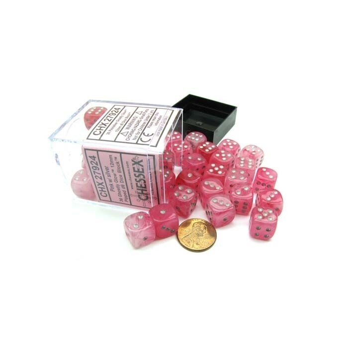 Chessex: 12mm D6 - Ghostly Glow - Pink w/ Silver