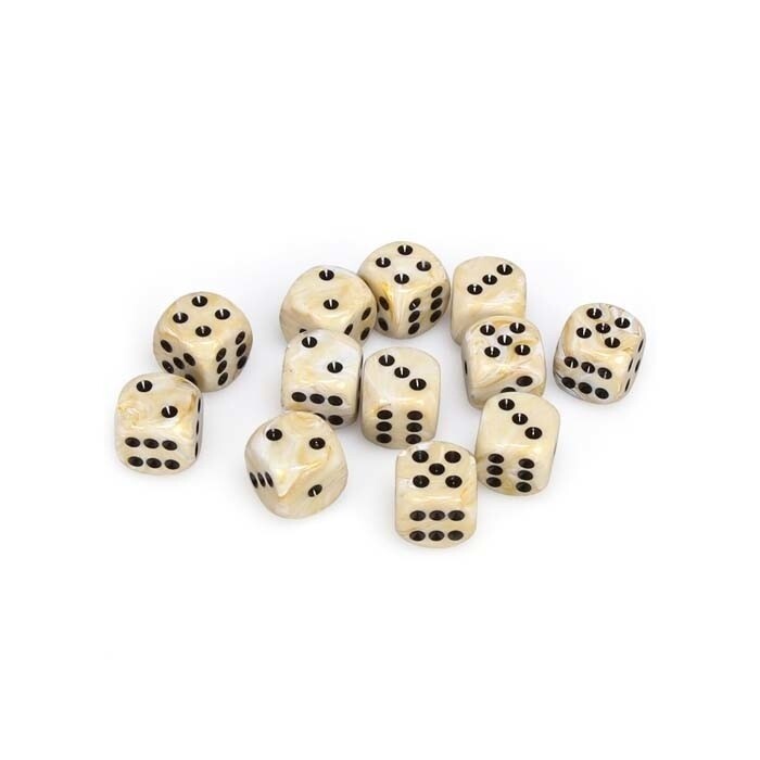 Chessex: 16mm D6 - Marble - Ivory w/ Black