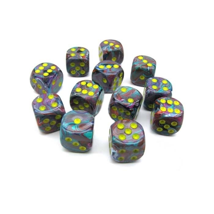 Chessex: 16mm D6 - Festive - Mosaic w/ Yellow
