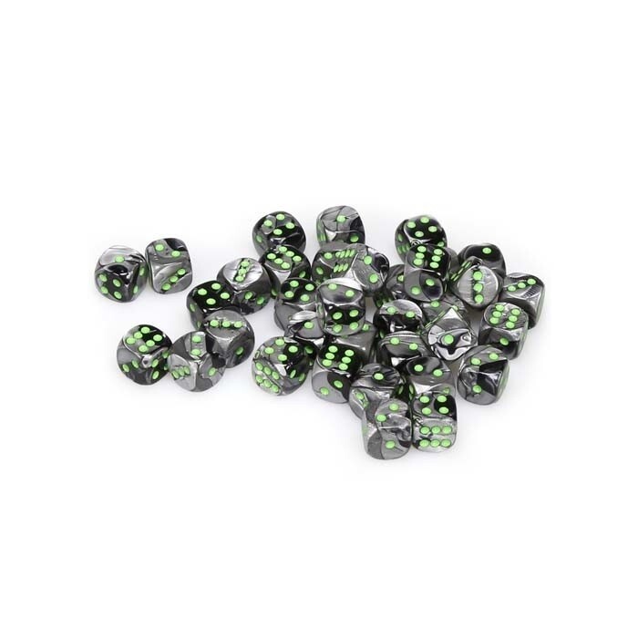 Chessex: 12mm D6 - Gemini - Black-Grey w/ Green
