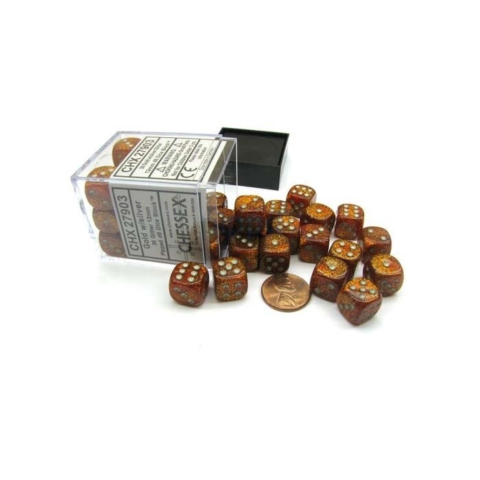 Chessex: 12mm D6 - Glitter - Gold w/ Silver