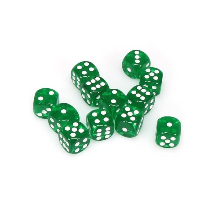 Chessex: 16mm D6 - Translucent - Green w/ White