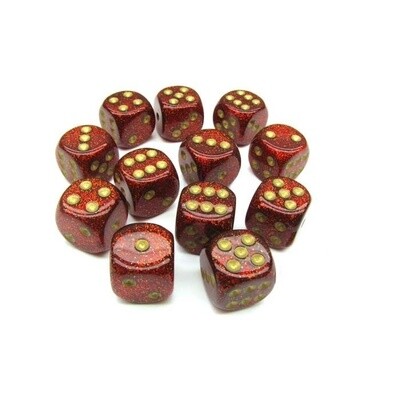 Chessex: 16mm D6 - Glitter - Ruby w/ Gold