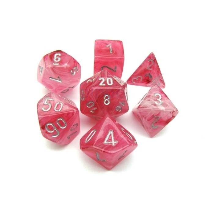 Chessex: Poly 7 Set - Ghostly Glow - Pink w/ Silver