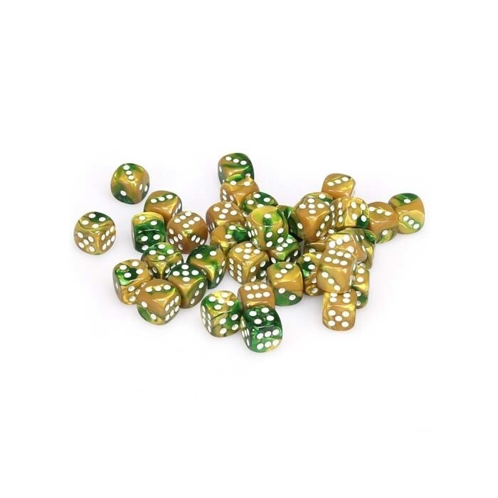 Chessex: 12mm D6 - Gemini - Gold-Green w/ White