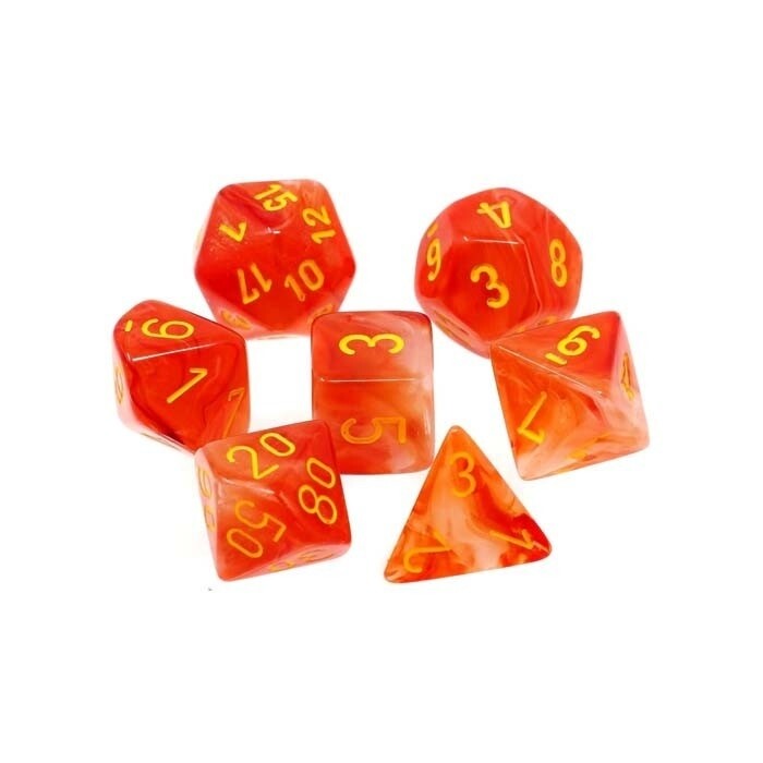 Chessex: Poly 7 Set - Ghostly Glow - Orange w/ Yellow