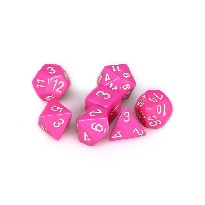Chessex: Poly 7 Set - Opaque - Pink w/ White