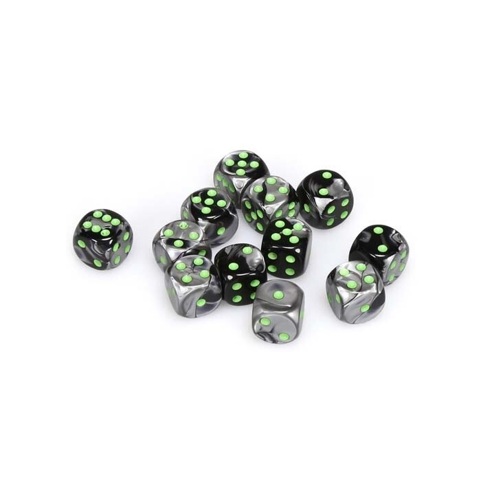 Chessex: 16mm D6 - Gemini - Black-Grey w/ Green