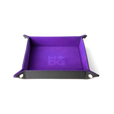 Dice Rolling Tray: Velvet Folding Tray w/ Leather - Purple