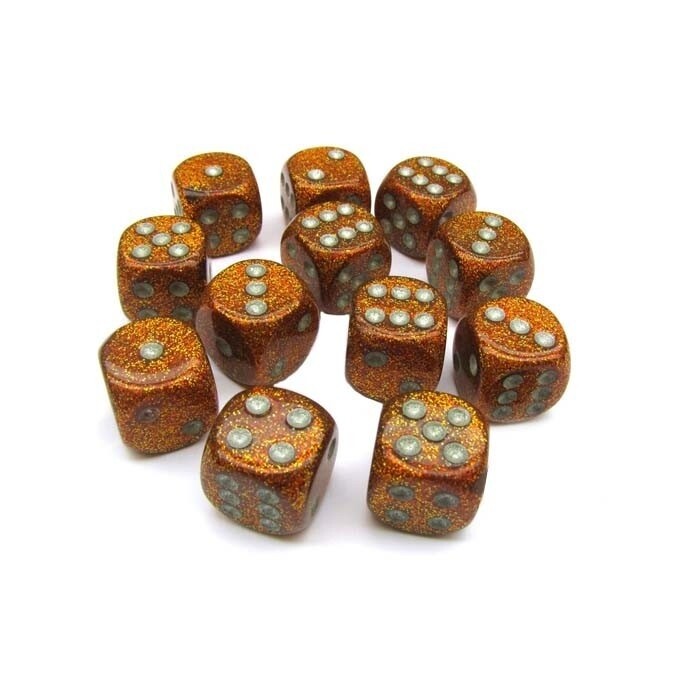 Chessex: 16mm D6 - Glitter - Gold w/ Silver