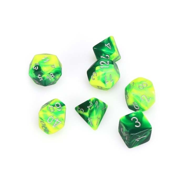 Chessex: Poly 7 Set - Gemini - Green-Yellow w/ Silver