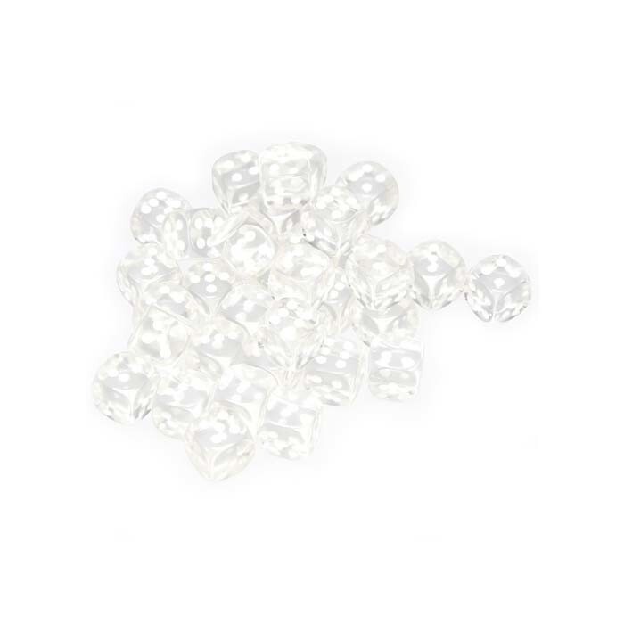 Chessex: 12mm D6 - Translucent - Clear w/ White
