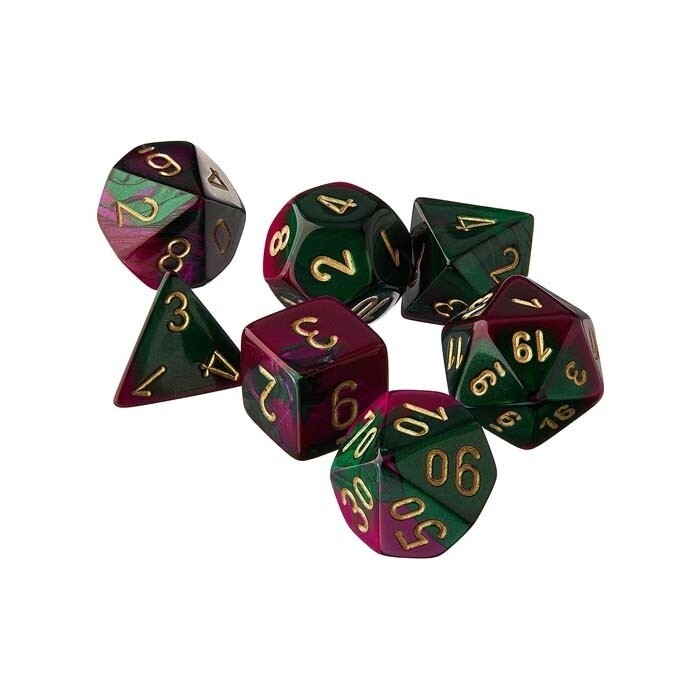 Chessex: Poly 7 Set - Gemini - Green-Purple w/ Gold