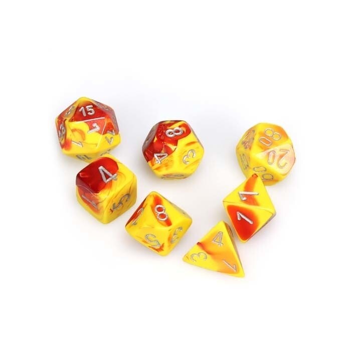 Chessex: Poly 7 Set - Gemini - Red-Yellow w/ Silver