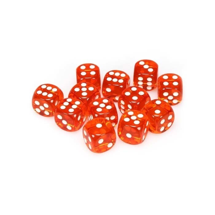 Chessex: 16mm D6 - Translucent - Orange w/ White