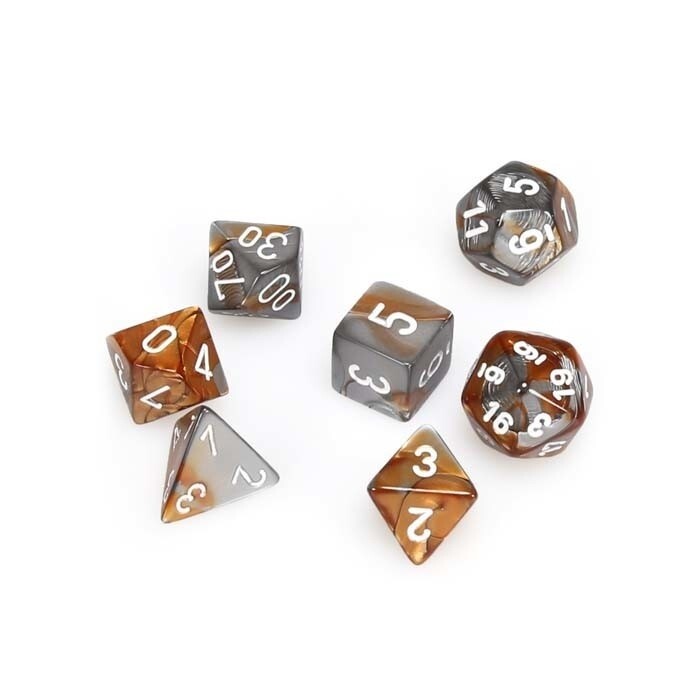 Chessex: Poly 7 Set - Gemini - Copper-Steel w/ White
