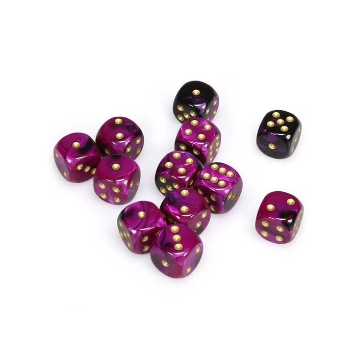 Chessex: 16mm D6 - Gemini - Black-Purple w/ Gold