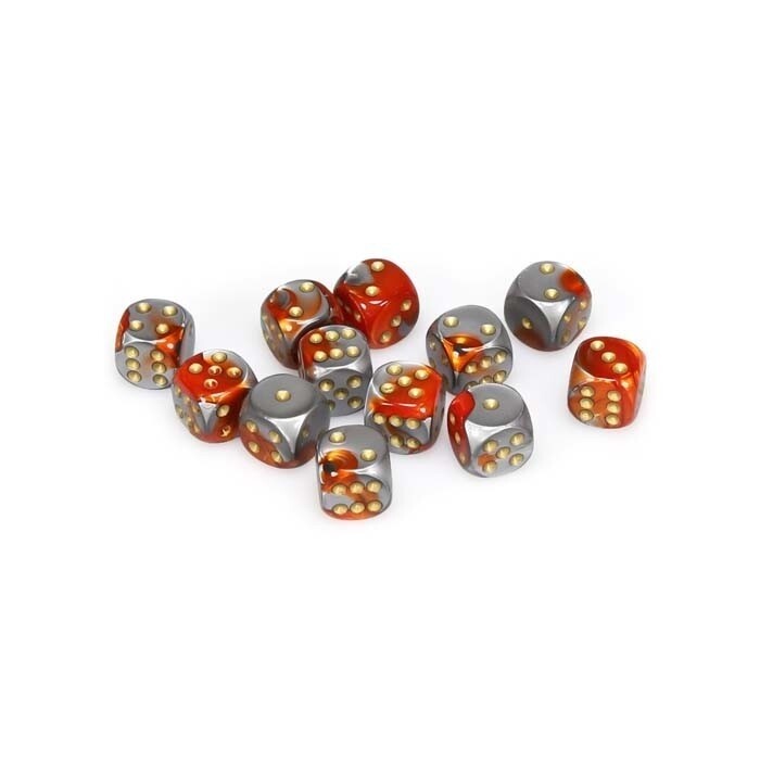 Chessex: 16mm D6 - Gemini - Orange-Steel w/ Gold