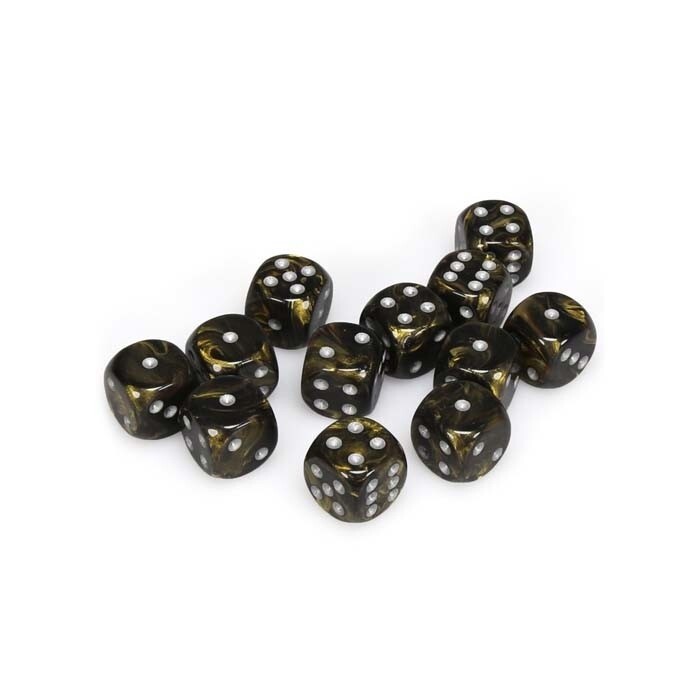 Chessex: 16mm D6 - Leaf - Black-Gold w/ Silver