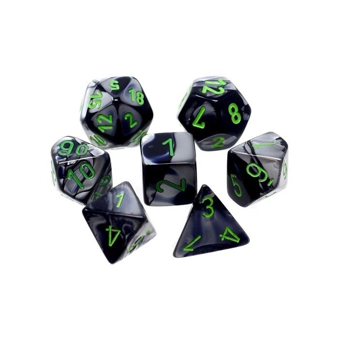 Chessex: Poly 7 Set - Gemini - Black-Grey w/ Green