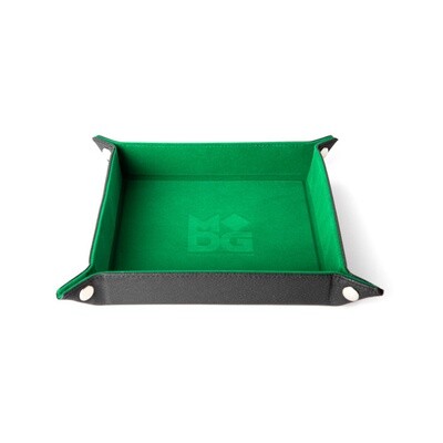 Dice Rolling Tray: Velvet Folding Tray w/ Leather - Green