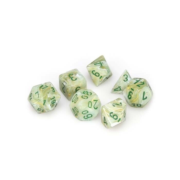 Chessex: Poly 7 Set - Marble - Green w/ Dark Green