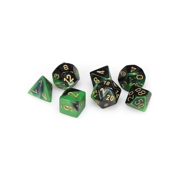 Chessex: Poly 7 Set - Gemini - Black-Green w/ Gold