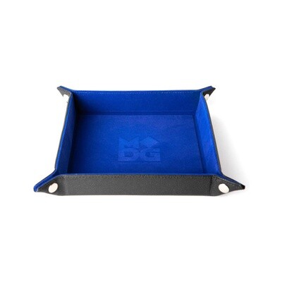 Dice Rolling Tray: Velvet Folding Tray w/ Leather - Blue
