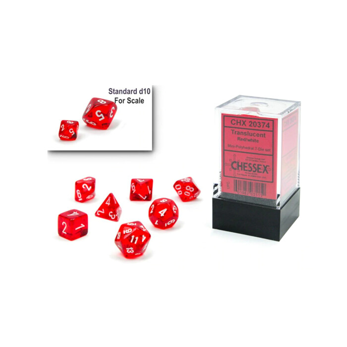 Chessex: Poly 7 Set - Mini - Translucent - Red w/ White