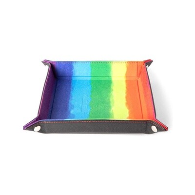 Dice Rolling Tray: Velvet Folding Tray w/ Leather - Rainbow