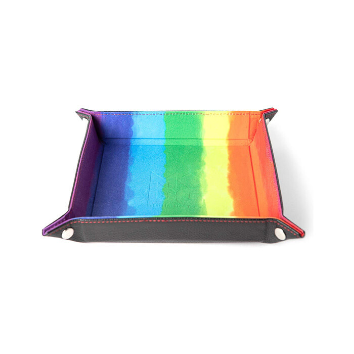 Dice Rolling Tray: Velvet Folding Tray w/ Leather - Rainbow