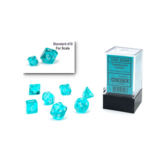 Chessex: Poly 7 Set - Mini - Translucent - Teal w/ White