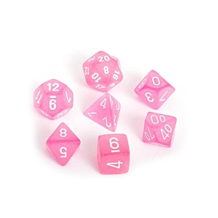 Chessex: Poly 7 Set - Frosted - Pink w/ White