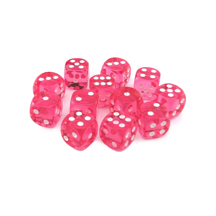 Chessex: 16mm D6 - Translucent - Pink w/ White