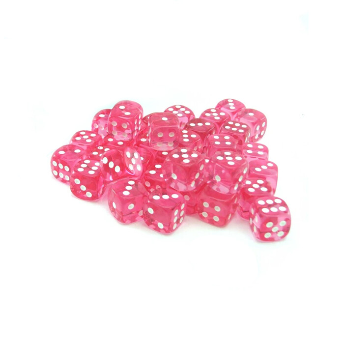 Chessex: 12mm D6 - Translucent - Pink w/ White