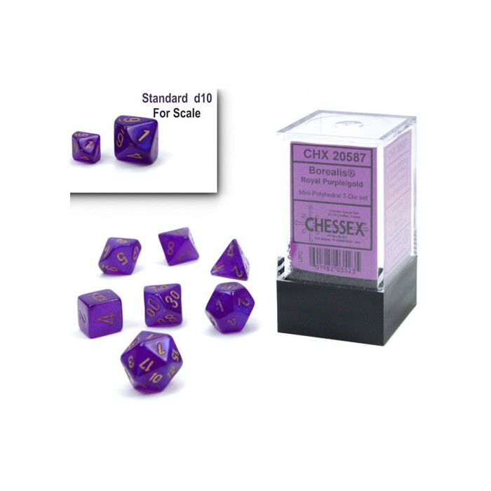 Chessex: Poly 7 Set - Mini - Borealis - Royal Purple w/ Gold