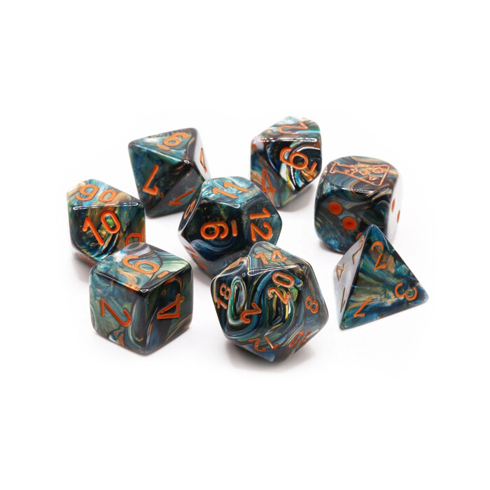 Chessex: Poly 7 Set - Lustrous - Alpestris w/ Orange
