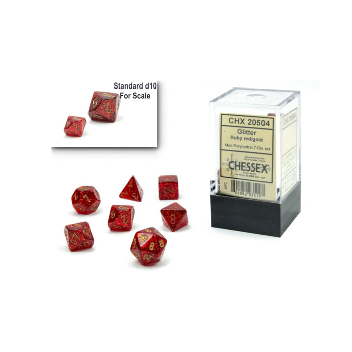 Chessex: Poly 7 Set - Mini - Glitter - Ruby w/ Gold