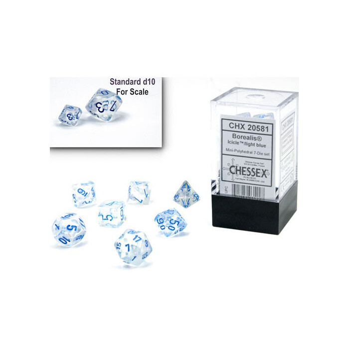 Chessex: Poly 7 Set - Mini - Borealis - Icicle w/ Light Blue