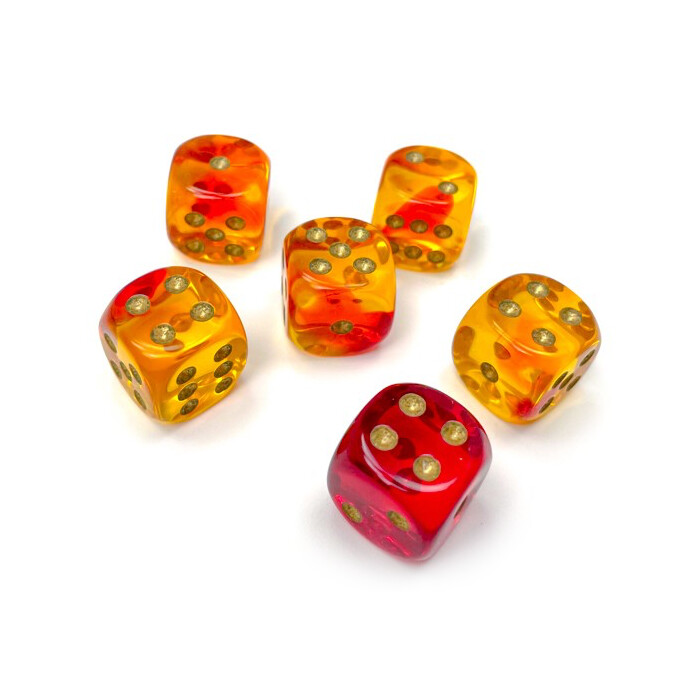Chessex: 16mm D6 - Gemini - Translucent Red-Yellow w/ Gold