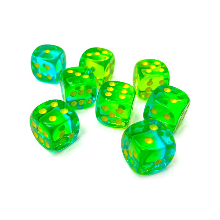 Chessex: 12mm D6 - Gemini - Translucent Green-Teal w/ Yellow