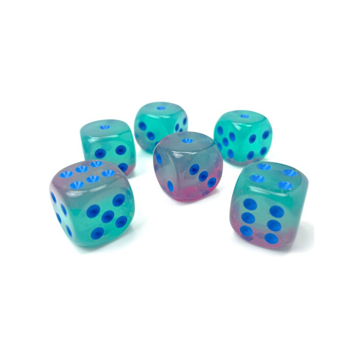 Chessex: 16mm D6 - Gemini - Gel Green-Pink w/ Blue