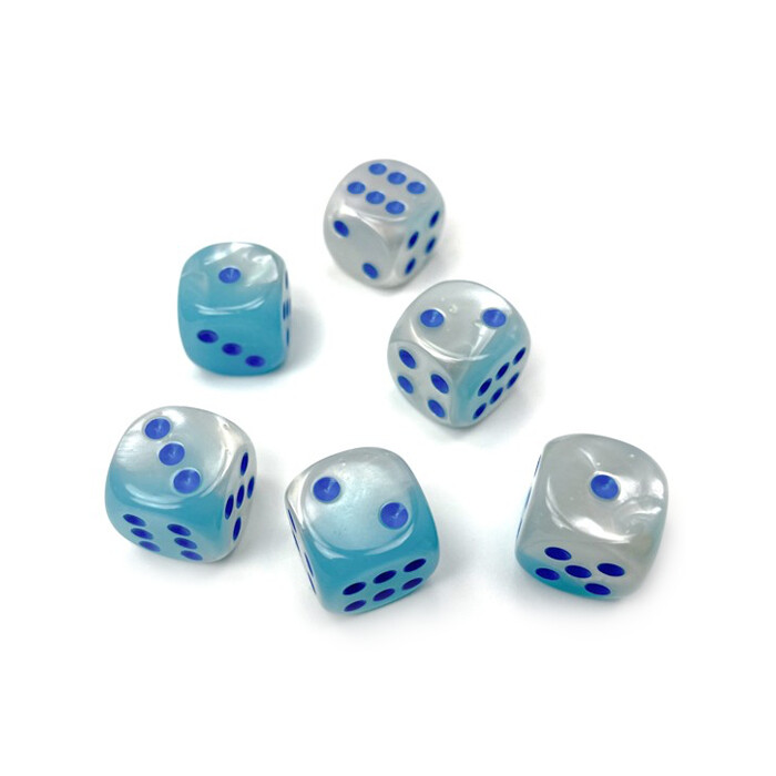 Chessex: 16mm D6 - Gemini - Pearl Turquoise-White w/ Blue
