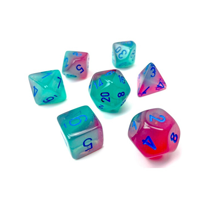Chessex: Poly 7 Set - Gemini - Gel Green-Pink w/ Blue