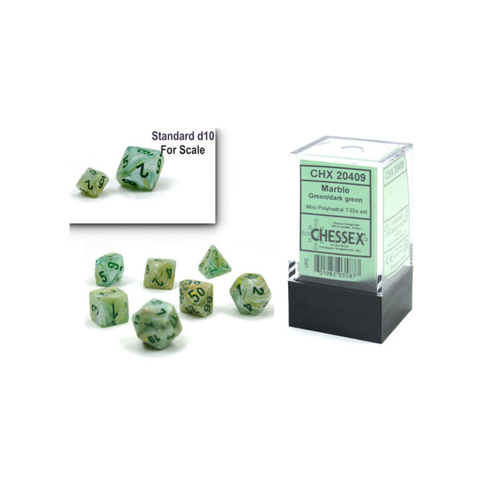 Chessex: Poly 7 Set - Mini - Marble - Green w/ Dark Green